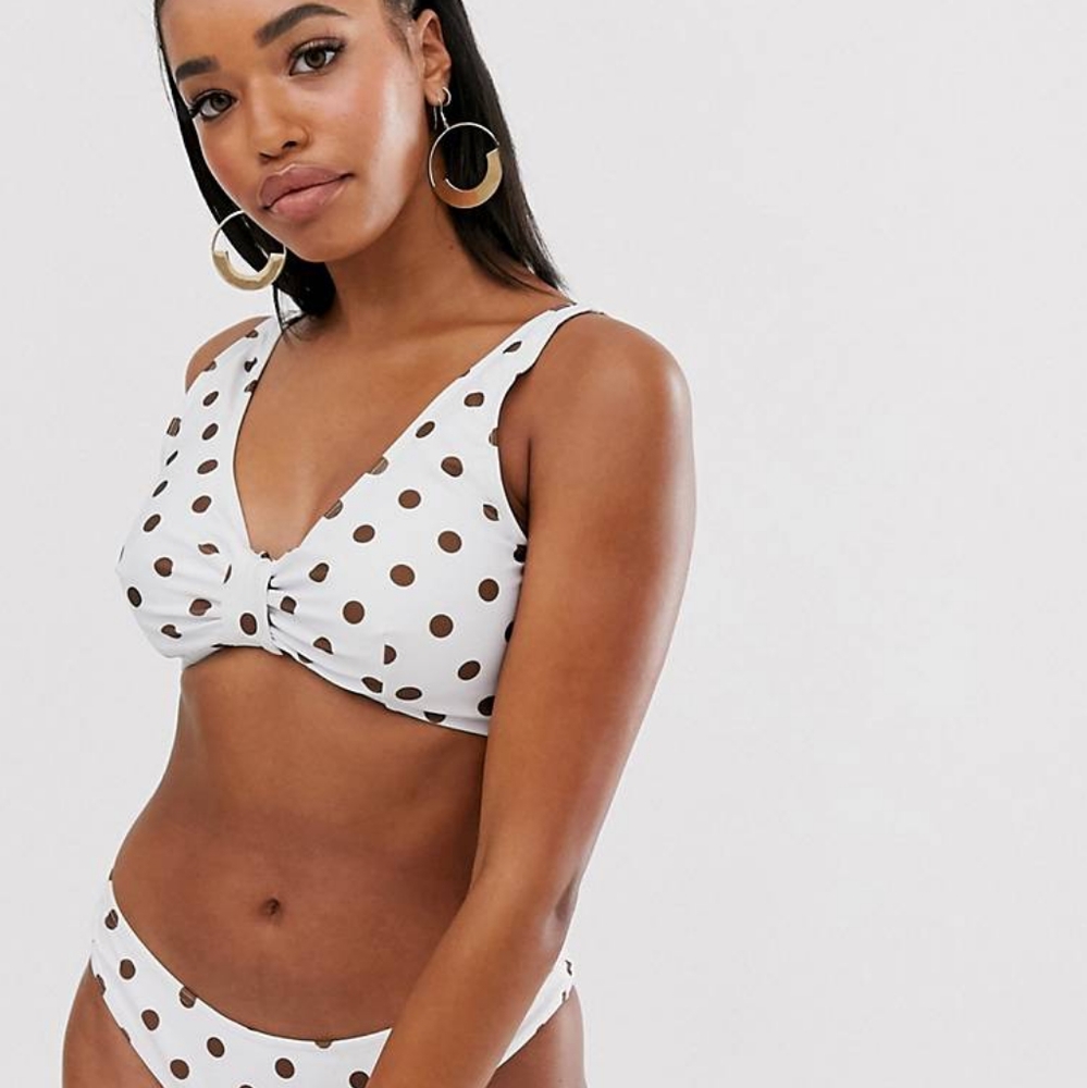Peek & Beau Fuller Bust Exclusive knot front bikini top in polka dot